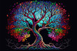 illustration od stained glass tree with colorful magical fantasy leaves, Generative AI