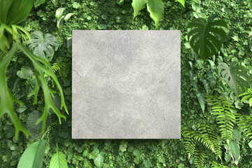 Wall Mural - Blank concrete sign mockup on vertical garden