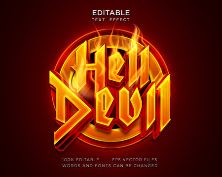 editable text effect hell devil in light with fire effect vector illustration