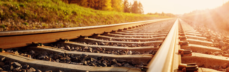 Wall Mural - close perspective view of the railroad in countryside