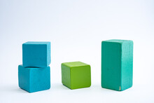 Solid Wooden Block With White Isolated Background. Toddler Toys, Creativity, Innovative, Brain Development Concept. 