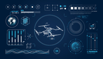 Wall Mural - Set of infographic elements about drone and geolocation.