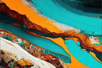 Wall Mural - 4K resolution or higher, oil painting, orange, chrome yellow, turquoise. Generative AI Technology