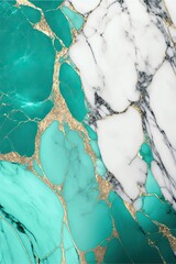 Wall Mural - 4K resolution or higher, plain turquoise white gold smooth marble background. Generative AI Technology