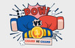 Champ vs champ boxing vector illustration, Cartoon red and blue boxing glove icon, front and back. Isolated vector illustration.