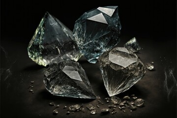 Rough diamonds on black background. Generative AI