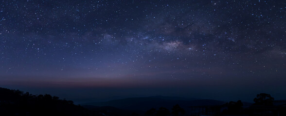 Wall Mural - panorama view universe space and milky way galaxy with stars on night sky background.