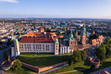 Fototapeta Niebo - Krakow, Cracow, Lesser Poland Voivodeship. Krakus Mound, Market Square in Krakow, Wawel Castle and other popular buildings and architecture in Krakow.