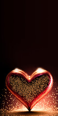 Wall Mural - 3D Render Of Shiny Glittery Heart Shape On Golden Lighting Background. Valentine's Day Concept.