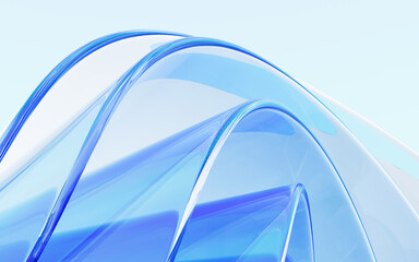 Blue abstract curved glass background, 3d rendering.