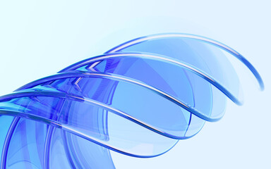 Blue abstract curved glass background, 3d rendering.