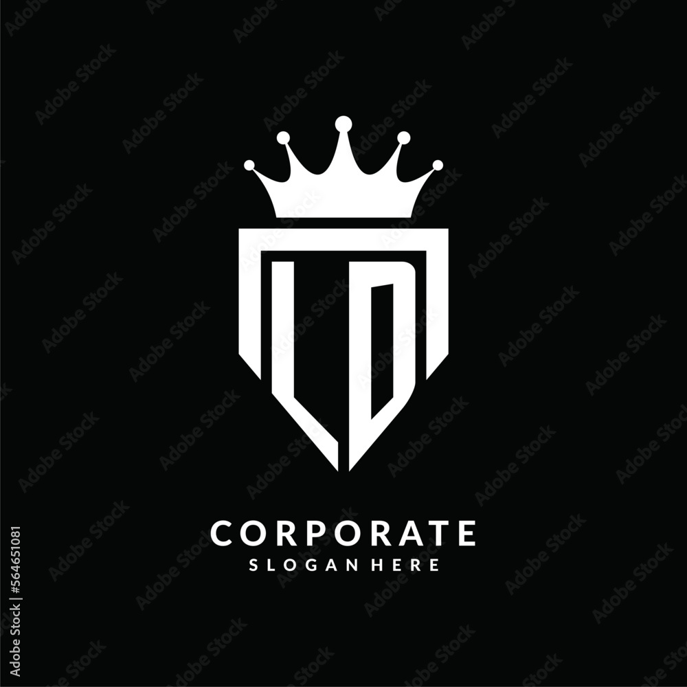 Letter LD logo monogram emblem style with crown shape design template