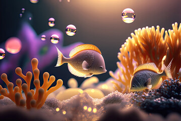 Sticker - Colorful tropical fish swimming in ocean. Generative AI