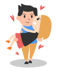 Wall Mural - cartoon illustration of a man holding a woman. concept of couple, love, romantic. Perfect for sticker, print, greeting cards, etc. vector illustration in flat style.