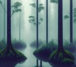 Forest on Rainy Day, Generative AI Illustration