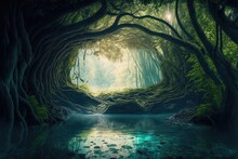 Nature Water Forest Beauty Background Splendid Nature's Views. Generative AI