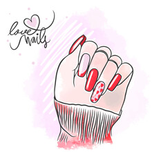 Cute Red Nail Design, Long Nails, Love Nails, Romantic Manicure
