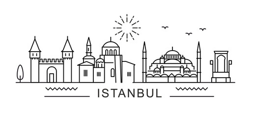 Wall Mural - Istanbul City Line View. Poster print minimal design. Turkey