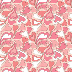 Seamless pattern with retro pink colors hearts.