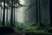 Green Forest With Fog, Generative AI