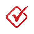 © kiswanto - Red check mark icon in a box. Tick symbol in red color, vector illustration
