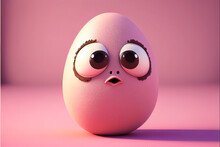 Colored Easter Egg Pink Character With Face And Eyes Cute Surprise, Fun Concept For The Spring Easter Holiday. Generative AI