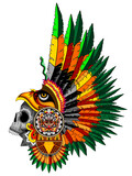 Fototapeta Pokój dzieciecy - Aztec Eagle Warrior Mask with tribal elements and feathers Crown Decorations for Ancient Rituals Vector Illustration isolated on transparent Background