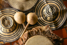 Hat "sombrero Vueltiao" And Traditional Colombian Caribbean Percussion