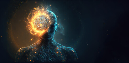 Wall Mural - Universal consciousness, cosmic entity connected to our souls, we are all one. Copy space. Concept. Mystic. Spirituality, esoteric. Illustration, generative AI.