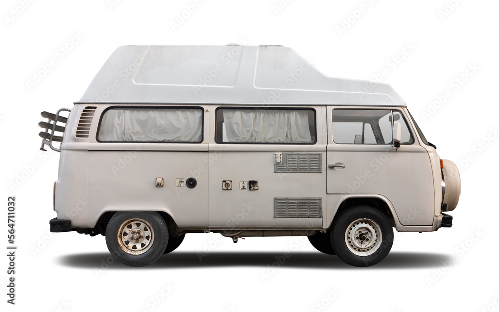 VW Transporter T2 classic van camper, side view isolated on white ...