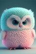Adorable cartoon white owl with pastel blue and pink fur.