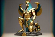 Egyptian, Gods Gold Placement Of The Whole Body. Old Painting Style With Realistic Cartoon Element