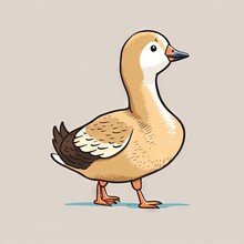  A Duck Standing On One Leg And Looking To The Side With A Gray Background And A Light Brown Background With A Black Stripe On The Bottom Of The Duck's Legs And A Brown.  Generative Ai