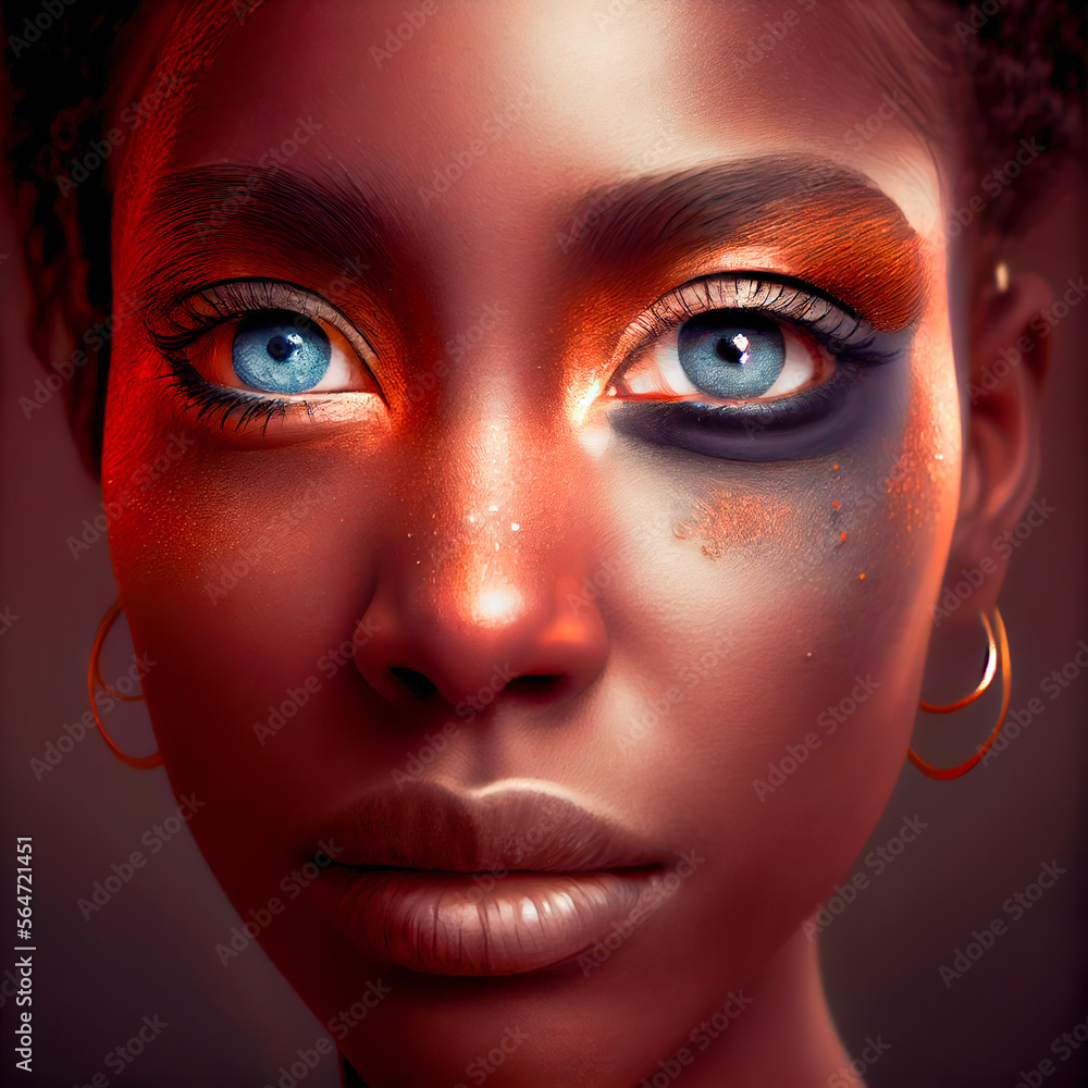 Up close portrait of a beautiful woman with blue eyes created with ...