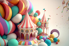 Abstract Fantasy 3d Rainbow Carnival Deign On White Background,generative,ai.