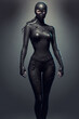 © nadunprabodana - A woman as a black bodysuit ninja, sci-fi, full body, Isolated, Generative AI