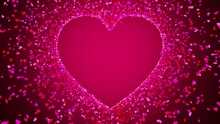 Animation Of Heart Explosion. Bursts Shiny Hearts Flying On A Black Background. Big Hearts Exploding Into A Lot Of Smaller Hearts. Valentines Day And Love Animation, Shiny And Glitter Hearts, Glowing