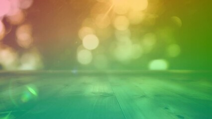 Animation of colorful light over wood and bokeh background