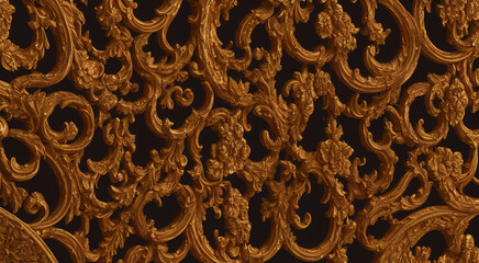 Wall Mural - Darkly ornate - Gold wooden textures with carving and detailing	
