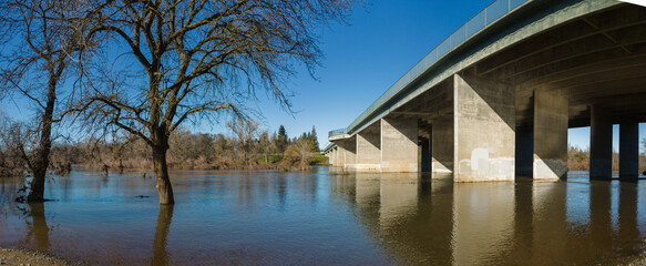 Poster - Panorama of flooded area under bridge after strom