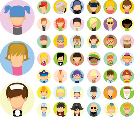 Wall Mural - Super set of flat avatars icons. Positive male and female characters different ages, professions and nationalities. Funny vector illustrations.