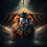 Circus with terrifying clown created with Generative AI technology
