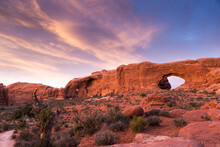 Double Arch And North Window Arch At Arches National Park In Utah