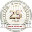 25 years anniversary. Vector silver design background for celebration, congratulation and birthday card, logo