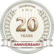 20 years anniversary. Vector silver design background for celebration, congratulation and birthday card, logo