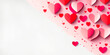 Pink, red and white hearts website banner, white background, Valentine's day sale, flat, left copy space