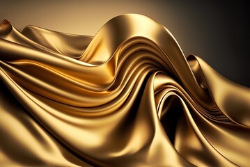 A wavy, abstract fold pattern in gold over a backdrop of satiny, silky fabric. Generative AI