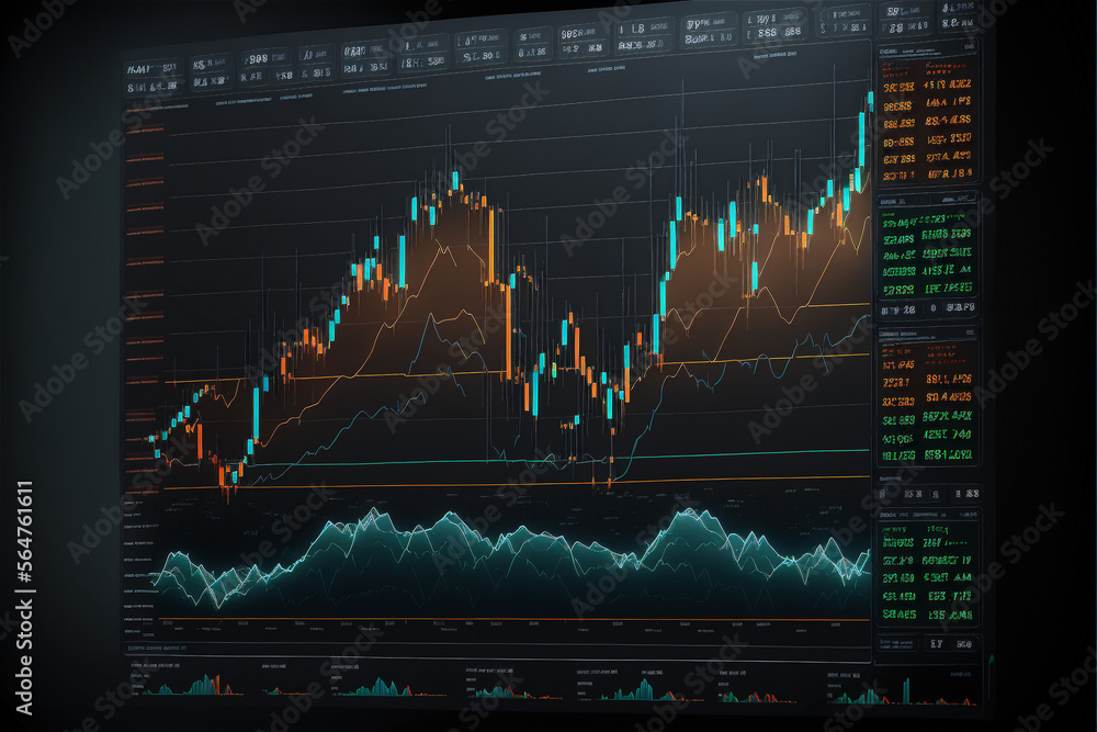Stock market trading graph hologram. Financial progress candlestick ...