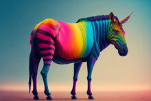 Zebra, Rainbow, Generative AI, Illustration 