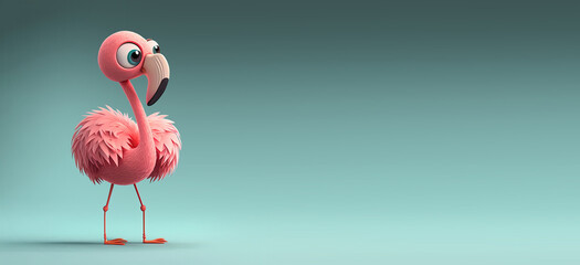Wall Mural - Cute Cartoon Flamingo Banner with Space for Copy (Generative AI)